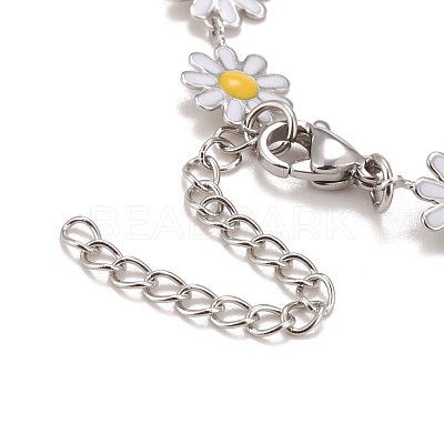 Enamel Daisy Link Chains Bracelet BJEW-P271-01P-01-1