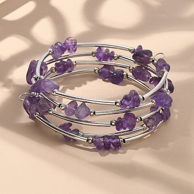Natural  Amethyst Chip Warp Bracelets BJEW-JB01517-02-1