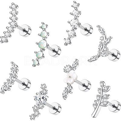 8Pcs 8 Styles Brass Micro Pave Clear Cubic Zirconia and Acrylic Cartilage Earrings WG69006-02-1