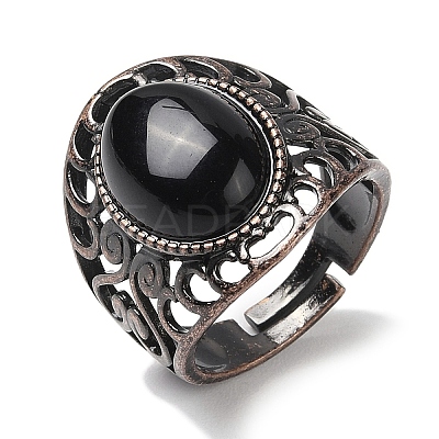 Natural Gemstone Oval Adjustable Rings RJEW-K271-06R-1