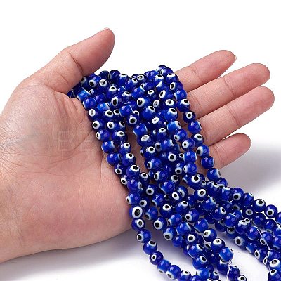 Round Handmade Evil Eye Lampwork Beads Strands LAMP-R114-8mm-02-1