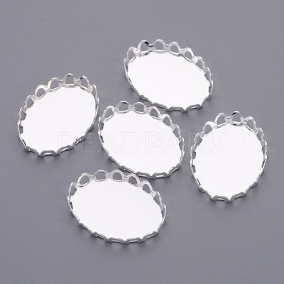 Silver Color Plated Oval Brass Bezel Cabochon Settings X-KK-C2896A-S-1