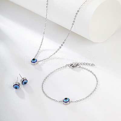 Evil Eye Stainless Steel Stud Earring & Bracelets & Necklaces Set LS-LY5157-1-1