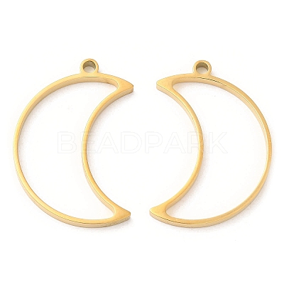 304 Stainless Steel Open Back Bezel Moon Pendants STAS-Z040-07G-1