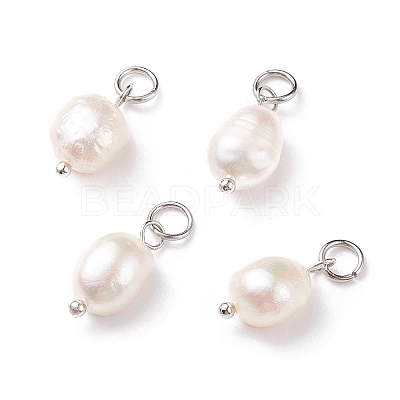 Grade B Natural Cultured Freshwater Pearl Charms X-PALLOY-JF01497-02-1