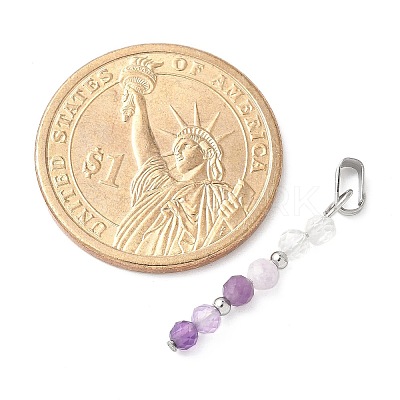 Faceted Round Natural Quartz Crystal & Amethyst & Lepidolite/Purple Mica Stone Beaded Pendants PALLOY-JF03529-07-1