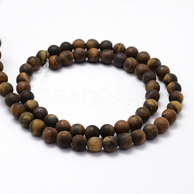Frosted Natural Tiger Eye Beads Strands X-G-F364-18-6mm-1