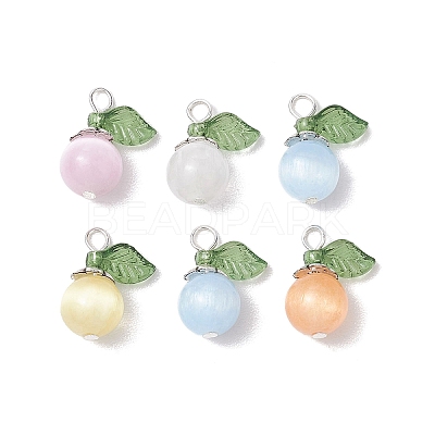 10Pcs Natural Selenite(Dyed) Imitation Cat Eye Round Pendants PALLOY-TA00133-01-S-1