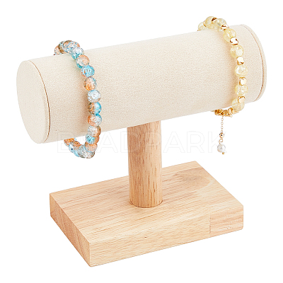 Velvet T-Bar Bracelet Display Stands with Wood Base BDIS-WH0003-29-1