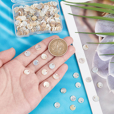 200Pcs Natural Akoya Shell Flat Round Charms BSHE-AR0001-06-1