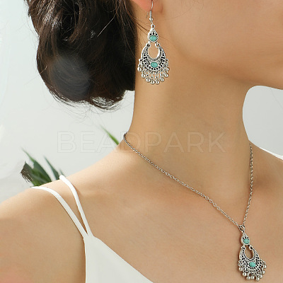 Bohemian Style Zinc Alloy & Synthetic Turquoise Pendant Necklaces & Dangle Earrings Sets WG40DB6-03-1