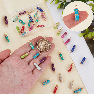 36Pcs 9 Colors Dyed Synthetic Imperial Jasper Copper Wire Wrapped Pendants PALLOY-FG00003-1