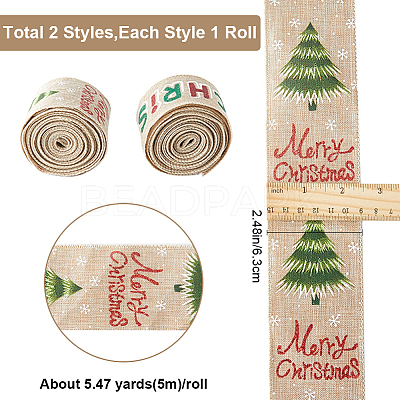 2 Rolls 2 Styles Christmas Printed Linen Ribbon OCOR-GF0002-72-1