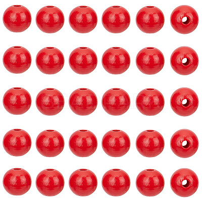 Spray Painted Round Natural Schima Wood Beads WOOD-PA0001-81B-01-1