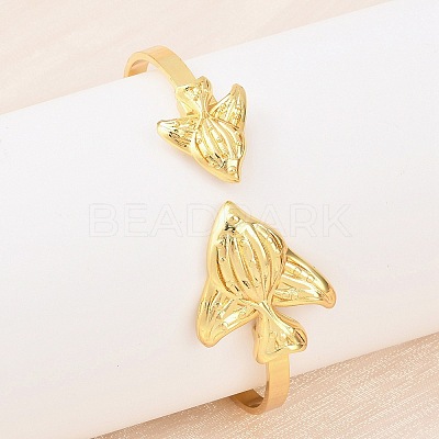 Marine Organism Brass Cuff Bangles for Women BJEW-D368-03O-G-1