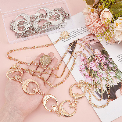 2Pcs 2 Colors Alloy Moon & Sun Link Chain Belts AJEW-GO0001-77-1