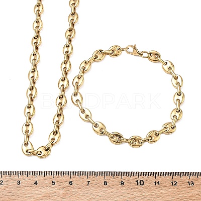 304 Stainless Steel Coffee Bean Chain Necklaces & Bracelets Sets SJEW-D091-09G-1