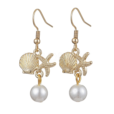 Starfish and Shell Shape Alloy Dangle Earrings EJEW-JE05619-1