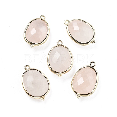 Natural Rose Quartz Faceted Oval Connector Charms G-H323-02G-13-1