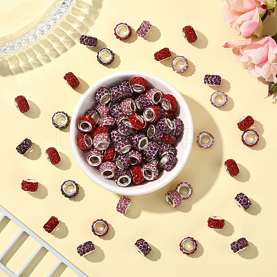 120Pcs 3 Colors Polymer Clay Rhinestone European Large Hole Beads with Silver Color Plated Brass Cores FPDL-LT0001-01B-1