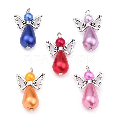 ABS Plastic & Acrylic Imitation Pearl Angel Pendants PALLOY-JF00550-1