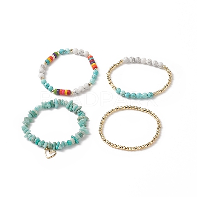 4Pcs 4 Style Natural & Synthetic Mixed Gemstone Chips & Heishi Beaded Stretch Bracelets Set BJEW-JB09922-1
