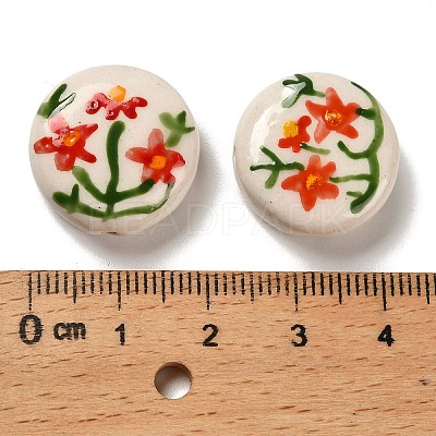 Flower Theme Printed Handmade Porcelain Beads X1-LAMP-D303-06C-03-1