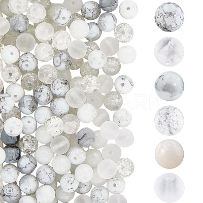 300Pcs 6 Colors Baking Paint & Spray Painted Crackle Glass Round Beads DGLA-LT0001-08-1
