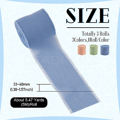 3 Rolls Polyester Raw Edges Ribbons SRIB-TAC0002-26D-1