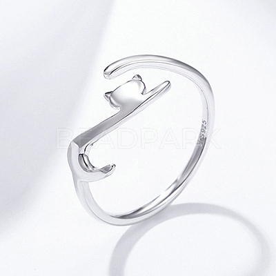Anti-Tarnish Rhodium Plated 925 Sterling Silver Cuff Finger Rings RJEW-FF0009-01P-1