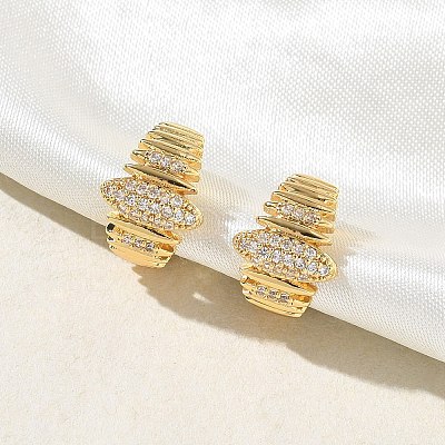 C-Shaped with Oval Brass Micro Pave Clear Cubic Zirconia Cuff Earrings EJEW-L316-01G-09-1
