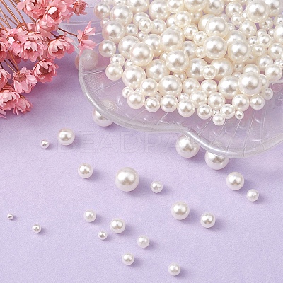 300Pcs 6 Sizes ABS Plastic Imitation Pearl Round Beads MACR-YW0002-67-1