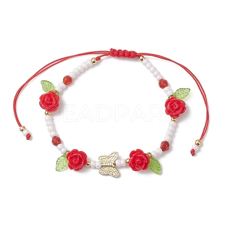 Glass Seed Bead and Resin Braided Bead Bracelets for Women BJEW-MZ00237-03-1
