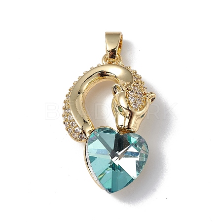 Real 18K Gold Plated Rack Plating Brass Micro Pave Clear Cubic Zirconia Pendants KK-C015-12G-01-1