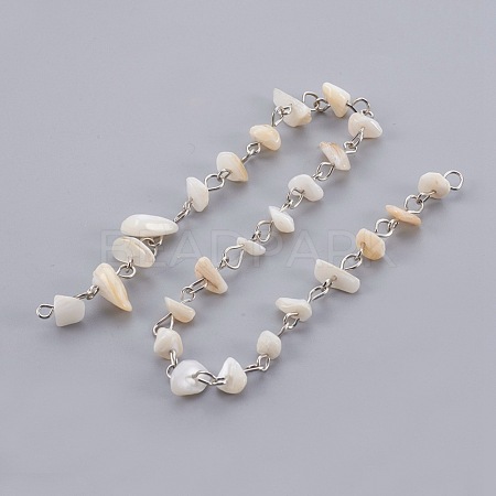 Handmade White Shell Chip Beaded Chains AJEW-JB00457-1