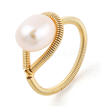 Natural Pearl Beaded Finger Ring RJEW-T026-05G-1