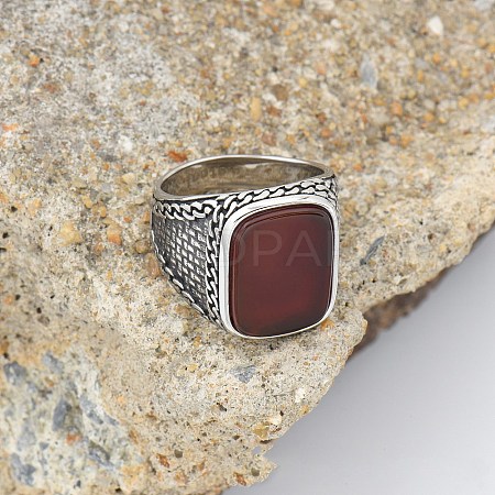304 Stainless Steel with Natural Carnelian Finger Rings FS-WG67565-10-1