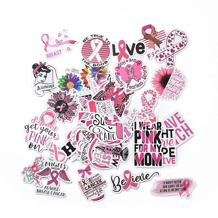 Cartoon Breast Cancer Awareness Ribbon Paper Stickers Set DIY-G066-17-1