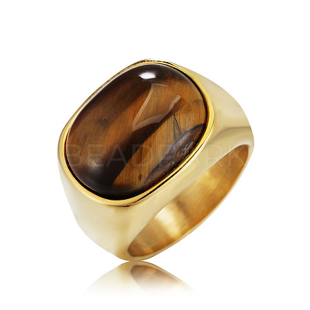 304 Stainless Steel with Natural Tiger Eye Finger Rings for Men FS-WG155DB-09-1