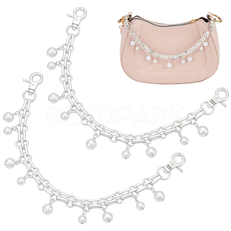 2Pcs Plastic Imitation Pearl Round Beads Tassel Iron Purse Decorative Chains DIY-PH00034-86-1