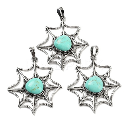 Synthetic Turquoise Spider Web Pendants G-Q163-09AS-01-1