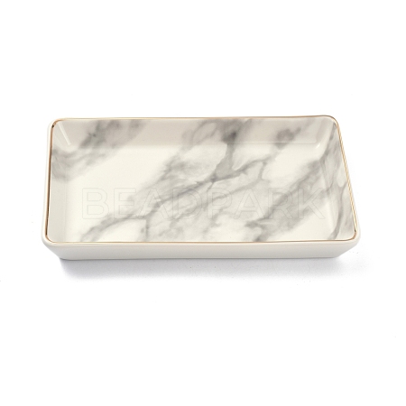 Rectangle with Marble Pattern Porcelain Jewelry Display Plate AJEW-C007-01B-1