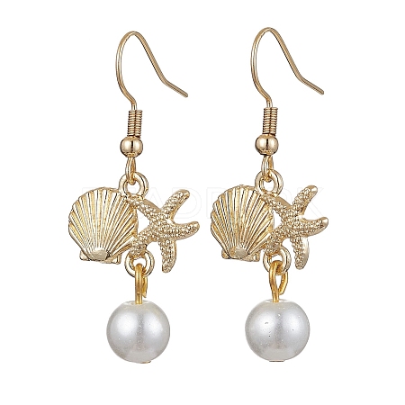 Starfish and Shell Shape Alloy Dangle Earrings EJEW-JE05619-1