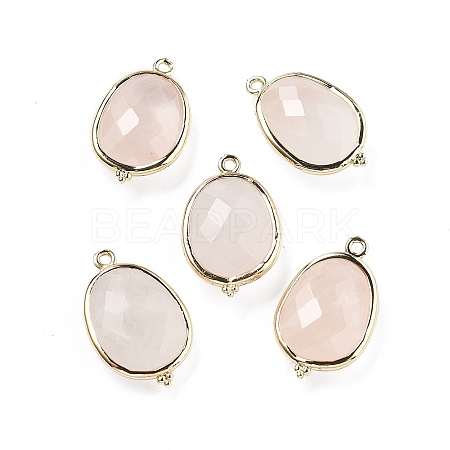 Natural Rose Quartz Faceted Oval Connector Charms G-H323-02G-13-1