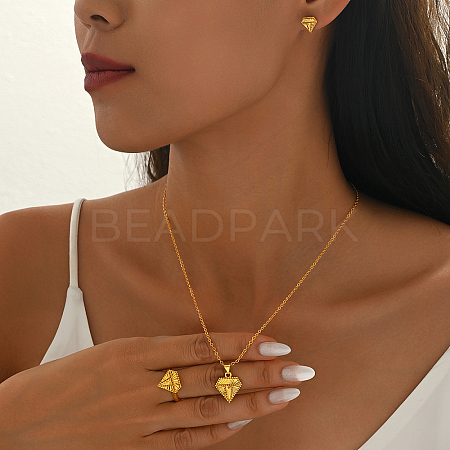Diamond Brass Stud Earrings & Pendant Necklaces & Rings Sets for Women YM9426-1