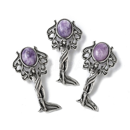 Angel Brass Natural Lepidolite Pendants KK-D361-02AS-15-1