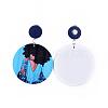 Dyed Printed Fashion Lady Wooden Dangle Stud Earrings EJEW-JE03221-03-2
