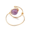Round Natural Amethyst & Tiger Eye & Hemimorphite & Rainbow Moonstone Finger Rings RJEW-TA00144-5