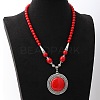 Vintage Alloy with Dyed Synthetic Turquoise Bohemian Flat Round Pendant Round Beaded Necklaces for Women LS-DH5504-3-1