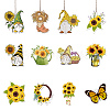 Sunflower Theme Wooden Pendant Decorations WOOD-WH0037-005-1